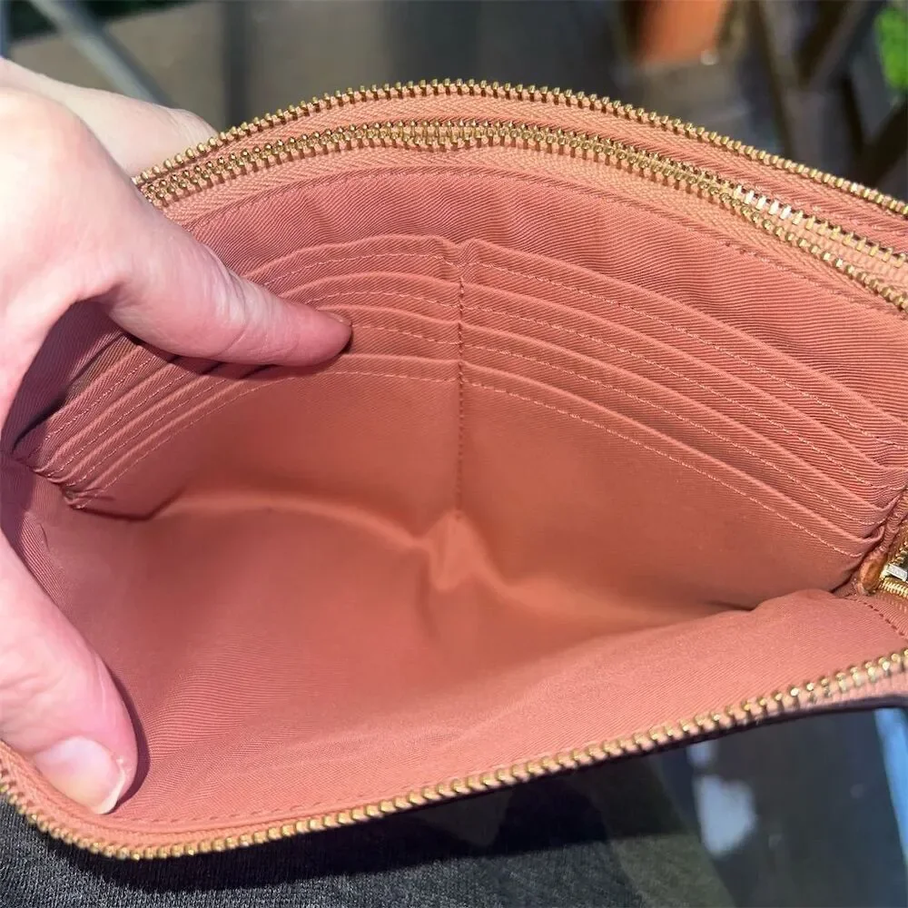 COACH Double Zip Wristlet Wallet Peachy Color w Gold Hardware AUTHENTIC - Picture 5 of 9